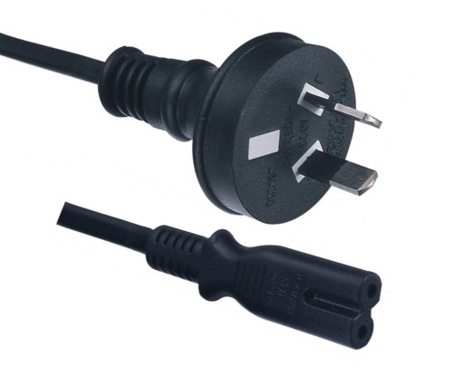 2-Pin-10A-250V-SAA-Approved-Plug-with-Figure-8-Connector-AL-102- 2M 2-Pin Plug To C7 Figure 8 Connector. 7.5A. SAA Approved