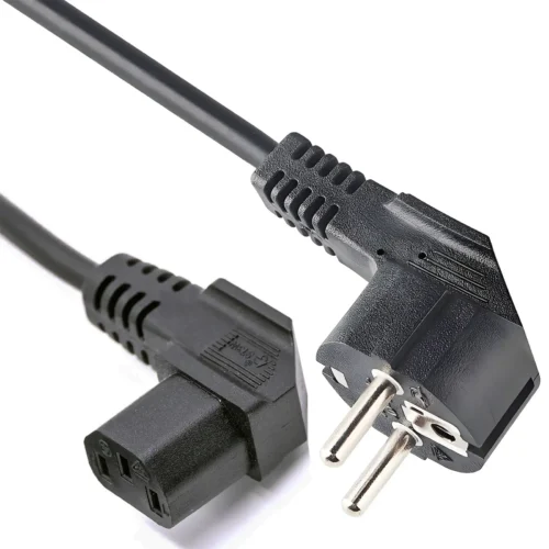 European CEE 7/7 Schuko to IEC C13 Right Angle Power Cord, 90 Degree Angled Plug, VDE Certified 16A 250V